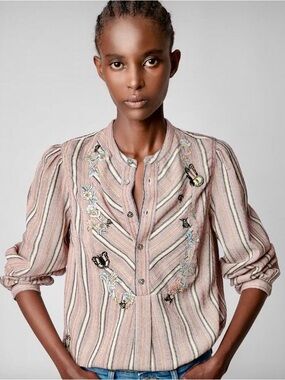 Zadig & Voltaire Teda Raye striped embroidered cotton long sleeve tunic medium
